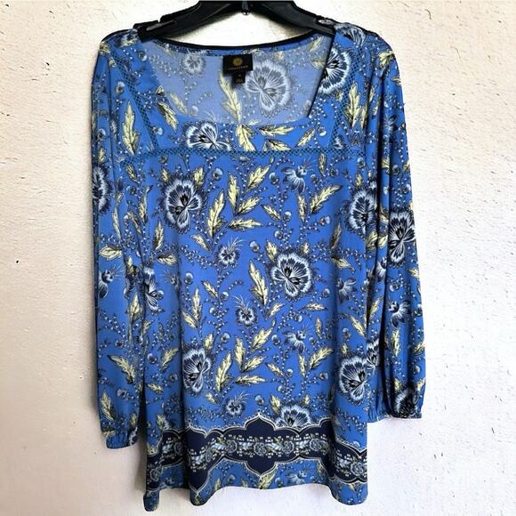 JM Collection Womens‎ Top Sz XL Watery Blue Wildflower Way NEW Floral - Picture 2 of 6